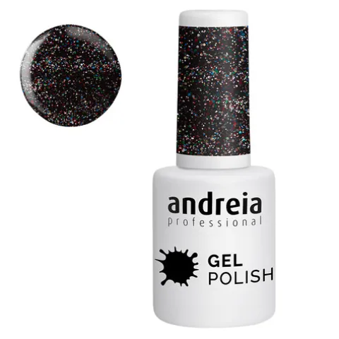 Andreia Verniz Gel 244 Preto Com Glitter Multicolor
