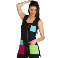 Lacla Túnica Preta Sem Mangas Bolsos Multicoloridos