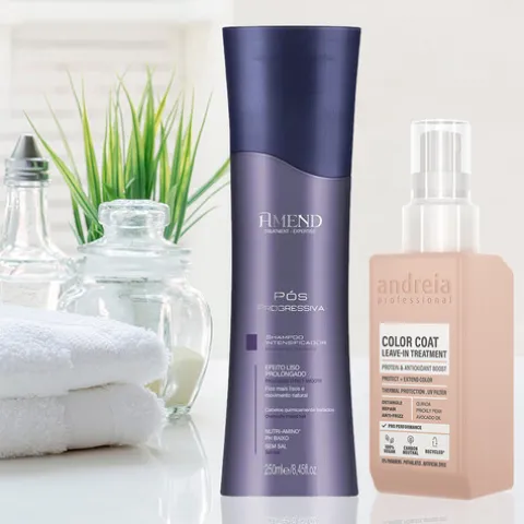 Pack Cabelo Liso Protegido Champô Pós Progressiva + Color Coat Leave In